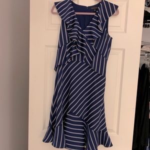 Banana Republic Rope pattern navy ruffle dress.